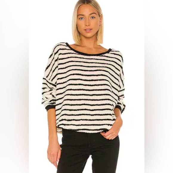 Free People Briton Black and White Striped Fuzzy Knit Cropped Sweater - Picture 9 of 9